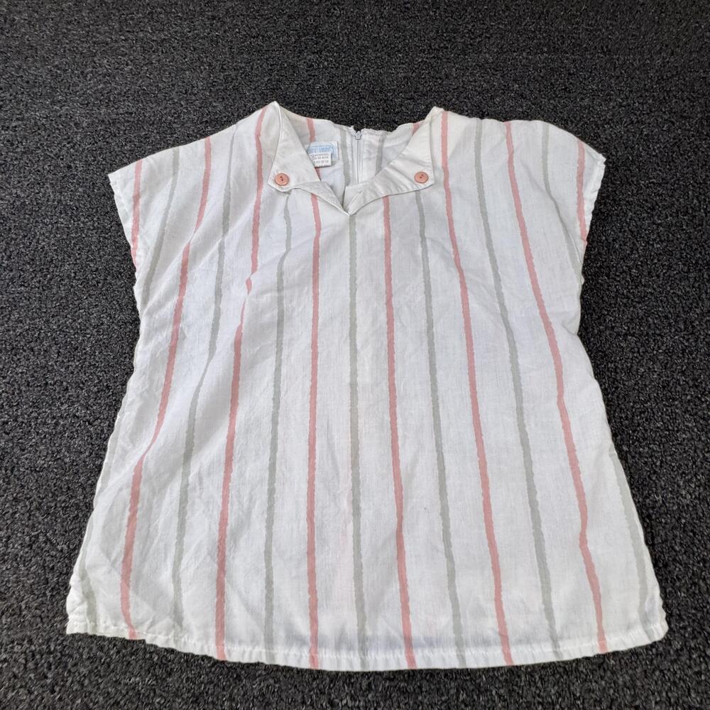 Petite Janine Tunic Womens 14/11 White Sleeveless Collared Striped Cotton VTG
